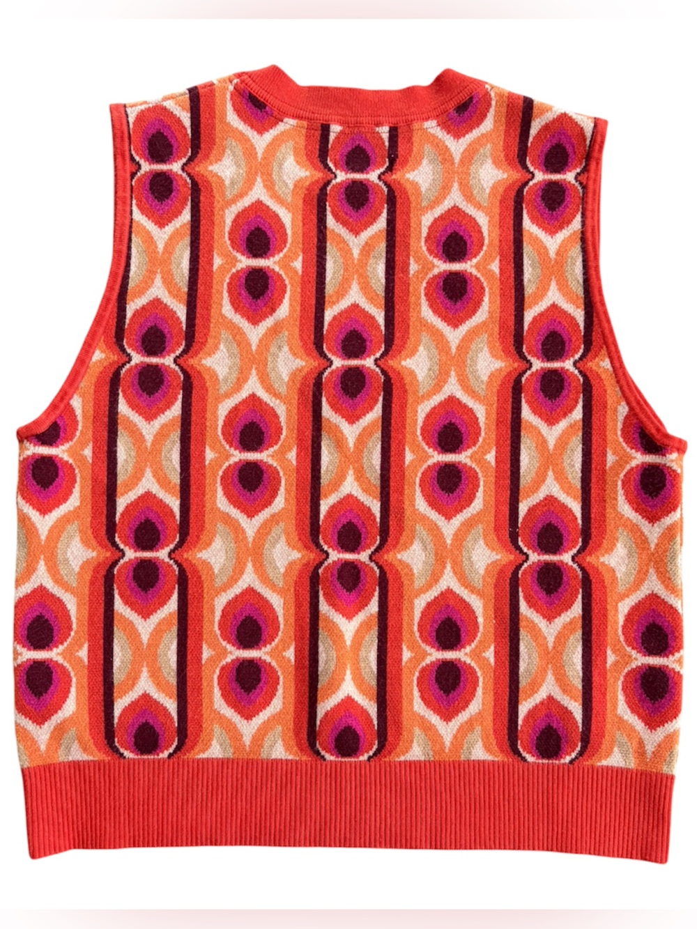Anthropologie Maeve Vera Jacquard Retro Geometric Sweater Vest XL Orange / Pink - Picture 2 of 7